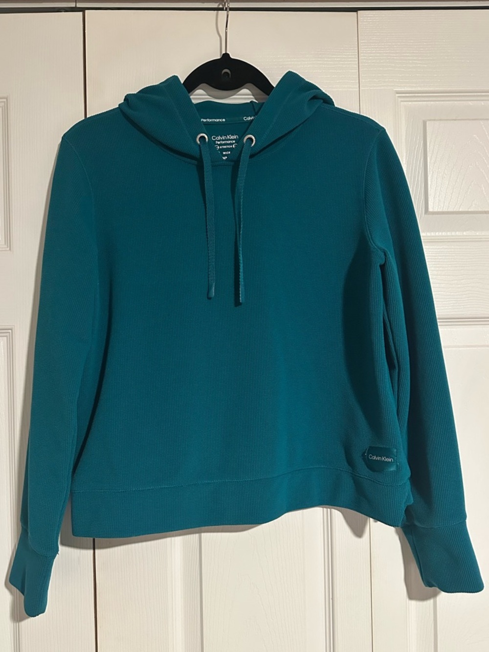 Calvin Klein Teal Waffle-Knit Hooded Sweatshirt